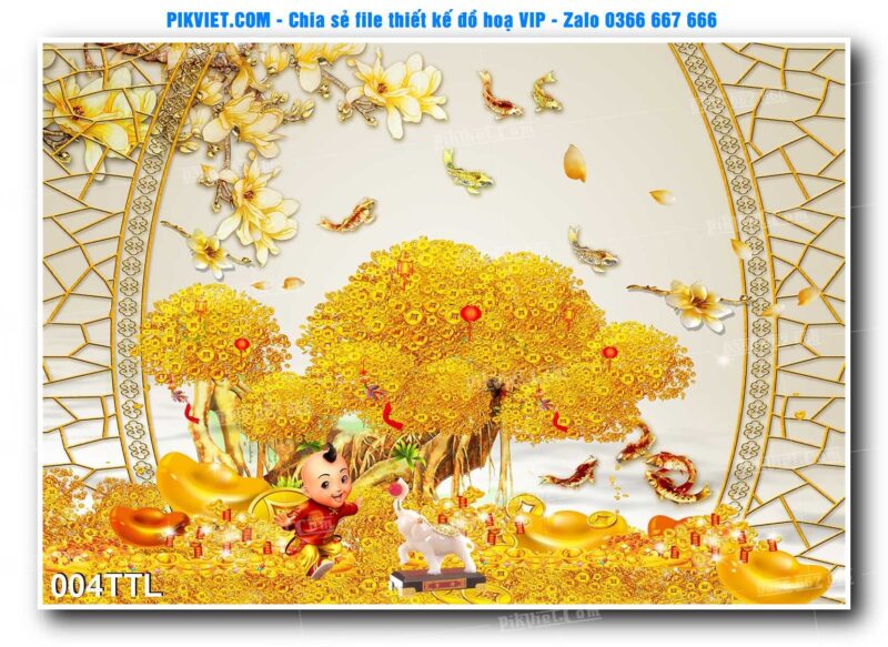 File PSD vector tranh tài lộc mẫu số 004TTL
