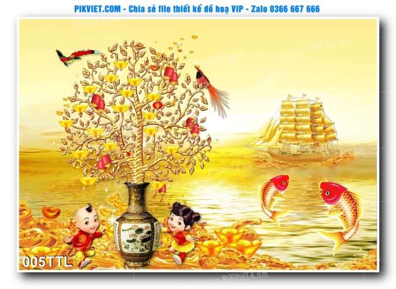 File PSD vector tranh tài lộc mẫu số 005TTL