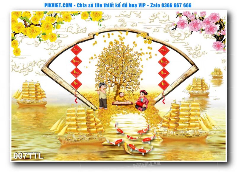 File PSD vector tranh tài lộc mẫu số 007TTL