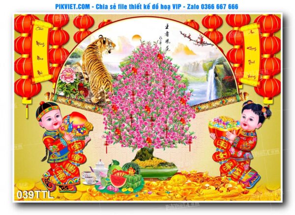 File PSD vector tranh tài lộc mẫu số 039TTL