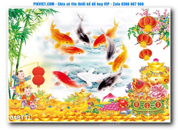 File PSD vector tranh tài lộc mẫu số 048TTL
