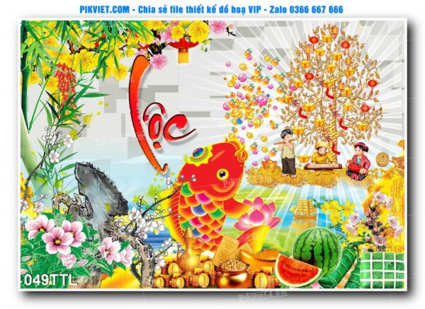 File PSD vector tranh tài lộc mẫu số 049TTL