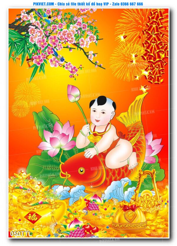File PSD vector tranh tài lộc mẫu số 050TTL