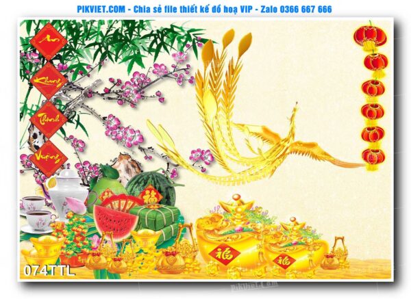 File PSD vector tranh tài lộc mẫu số 074TTL