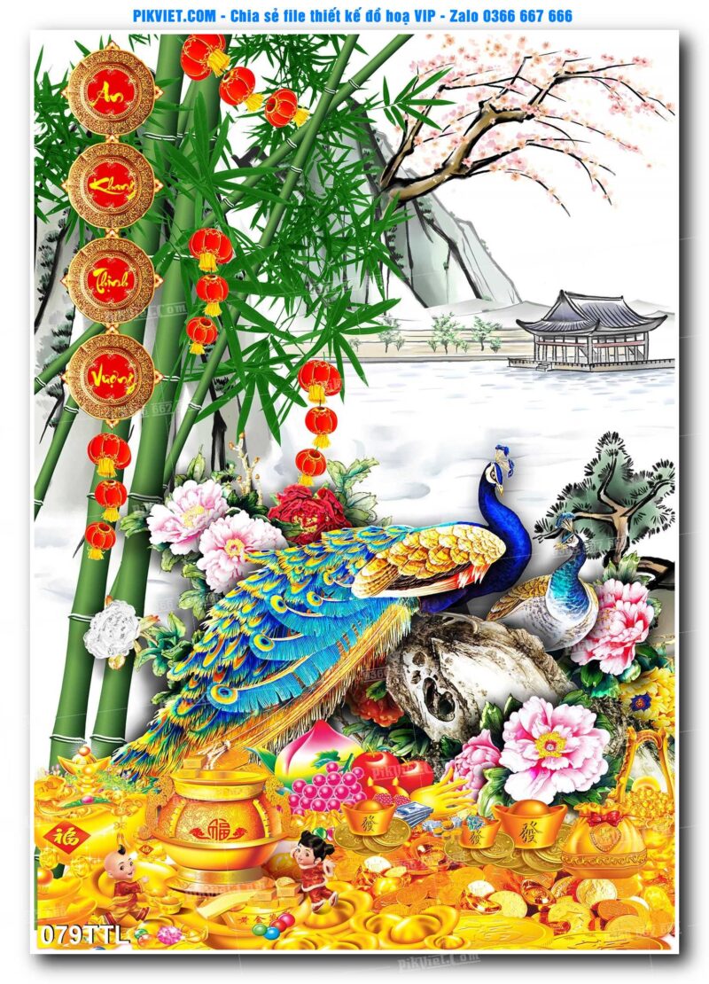 File PSD vector tranh tài lộc mẫu số 079TTL