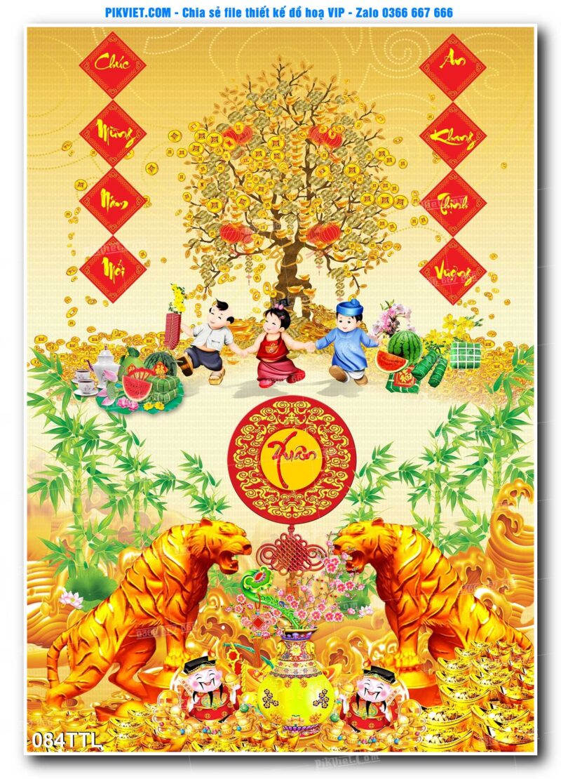 File PSD vector tranh tài lộc mẫu số 084TTL