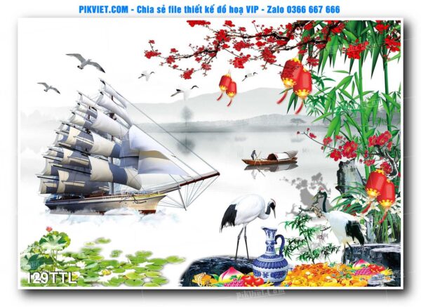 File PSD vector tranh tài lộc mẫu số 129TTL