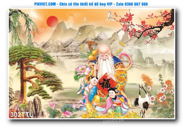 File PSD vector tranh tài lộc mẫu số 302TTL