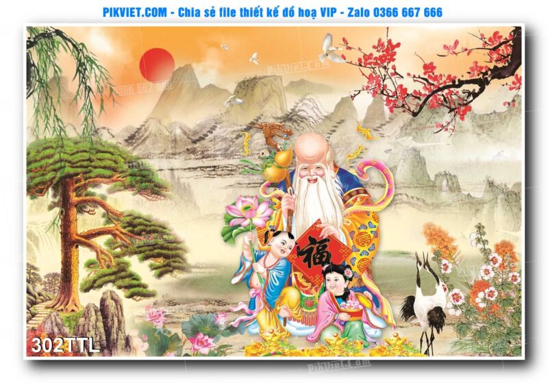 File PSD vector tranh tài lộc mẫu số 302TTL