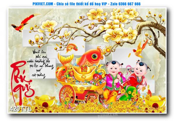 File PSD vector tranh tài lộc mẫu số 420TTL