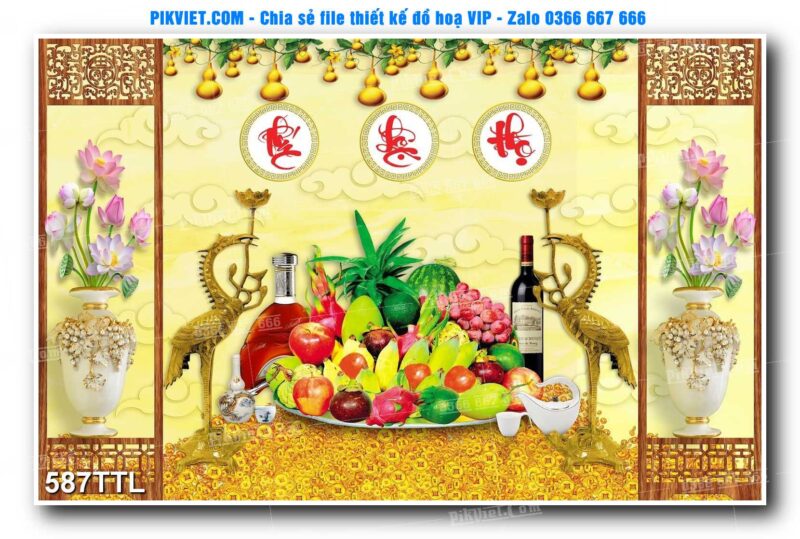 File PSD vector tranh tài lộc mẫu số 587TTL