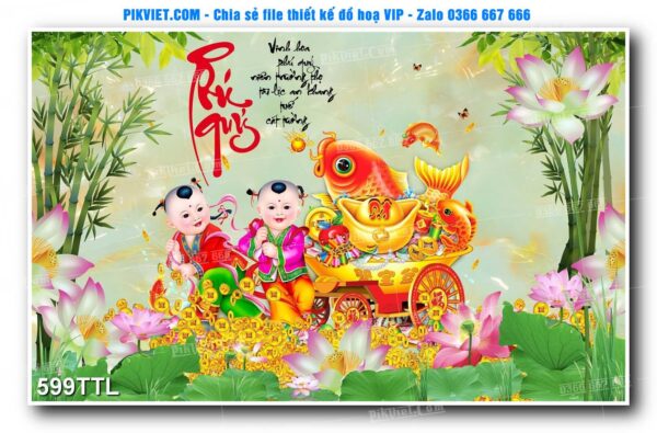 File PSD vector tranh tài lộc mẫu số 599TTL