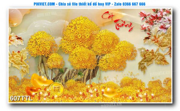 File PSD vector tranh tài lộc mẫu số 607TTL