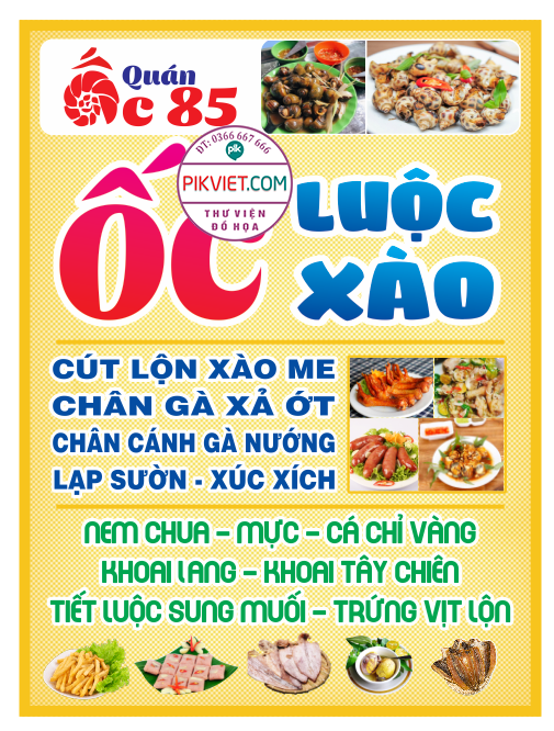 Biển quán ốc 85 - Ốc luộc - xào file PDF & CDR