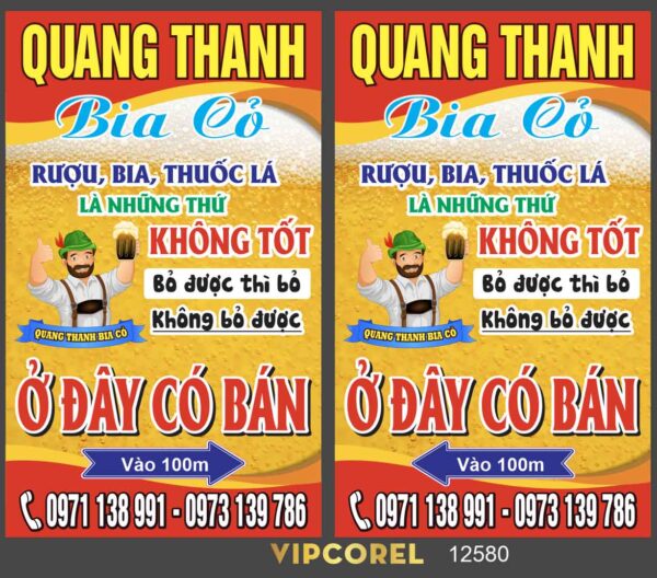 Biển vẫy Bia Cỏ Quang Thanh vector corel