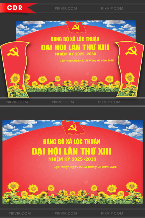 Thiết kế phông sân khấu chào mừng đại hội đảng các cấp 2025 file cdr