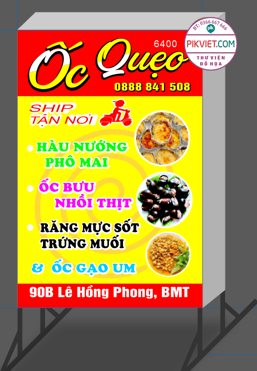Market biển vẫy quán Ốc Quẹo file coreldraw x7