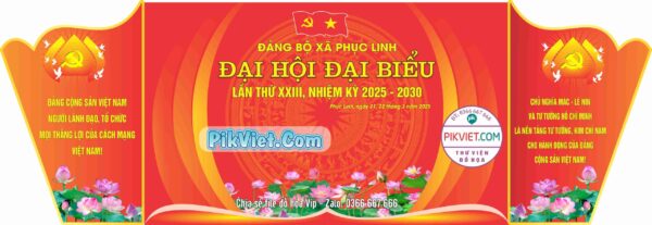 Backdrop phông nền đại hội đại biểu xã phục linh nền đỏ hoa sen