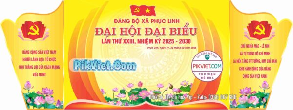 Backdrop phông nền đại hội đại biểu xã phục linh nền vàng hoa sen