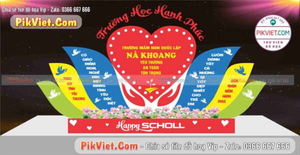 Mẫu cổng decor khung chụp ảnh trường học hạnh phúc trường mầm non quốc lập nà khoang