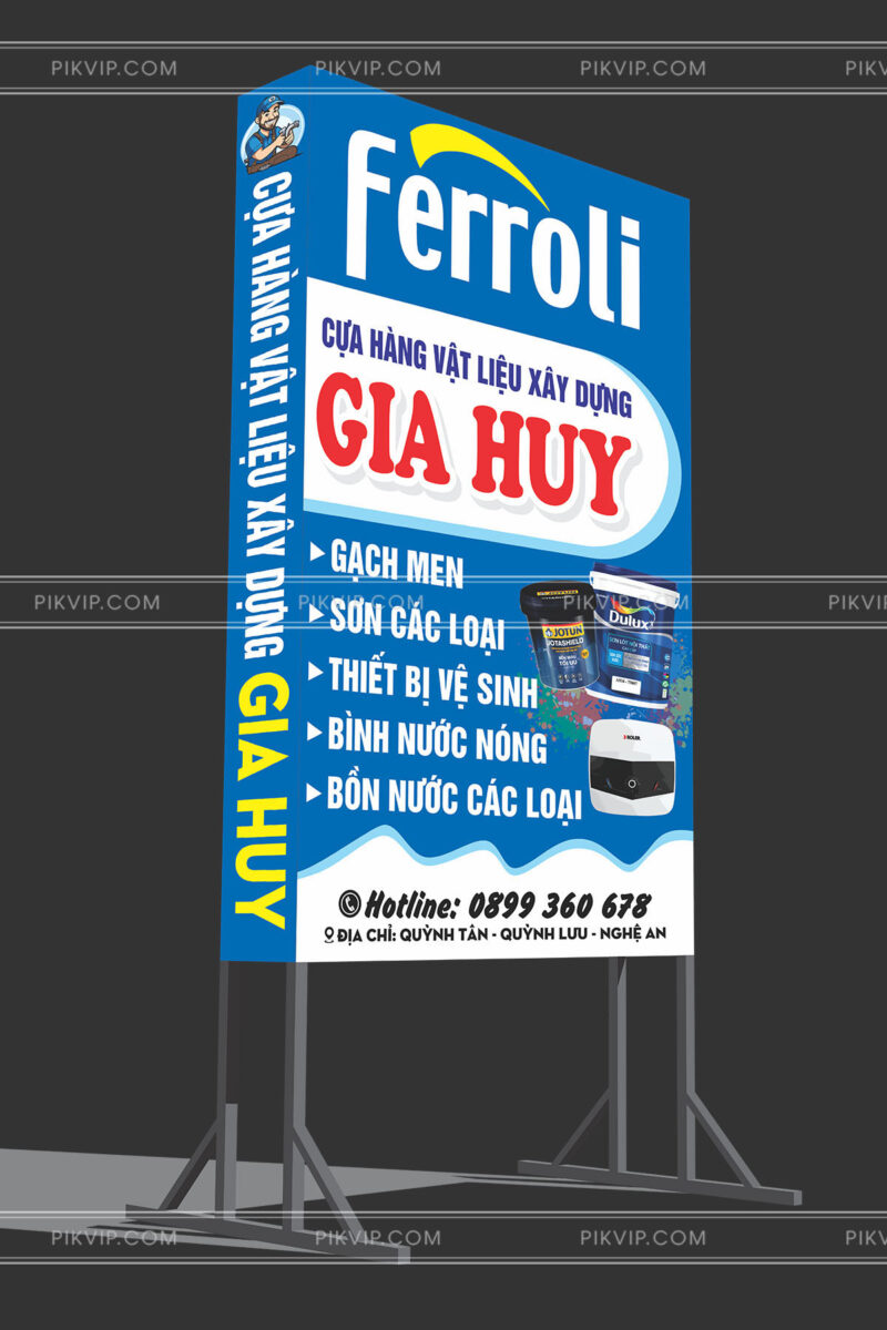Bảng hiệu hộp đèncửa hàng vật liệu xây dựng Gia Huy