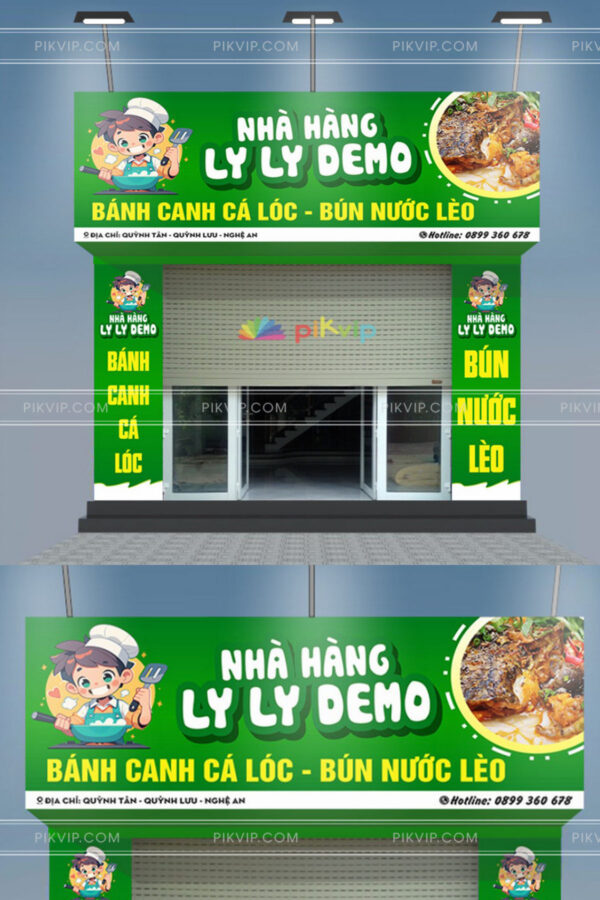 Bảng hiệu nhà hàng bánh canh cá lóc Ly Ly