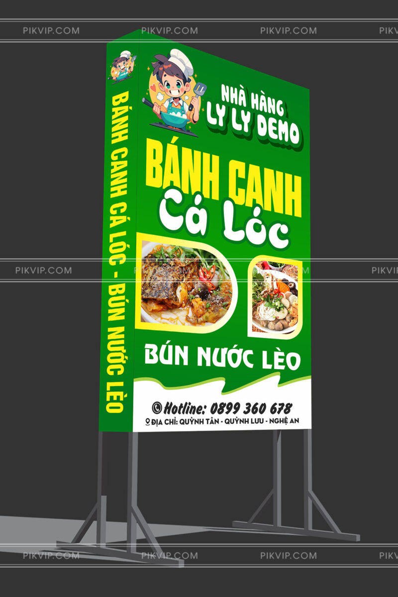 Bảng hiệu hộp đèn nhà hàng bánh canh cá lóc Ly Ly