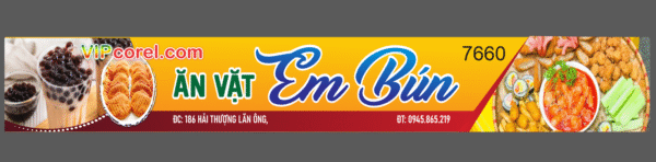 Biển quảng cáo ăn vặt em bún file corel