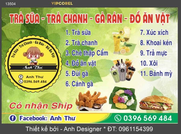 Mẫu biển trà sữa - trà chanh - gà rán - đồ ăn vặt
