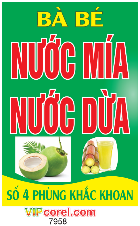 Biển vẫy bà Bé nước mía - nước dừa file corel