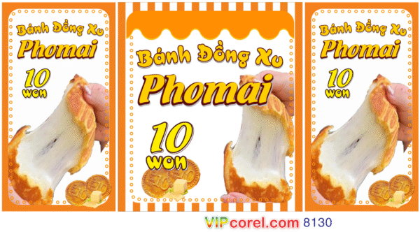 Biển quảng cáo bánh đồng xu Phomai 10 Won