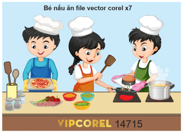 Vector bé nấu ăn file corel