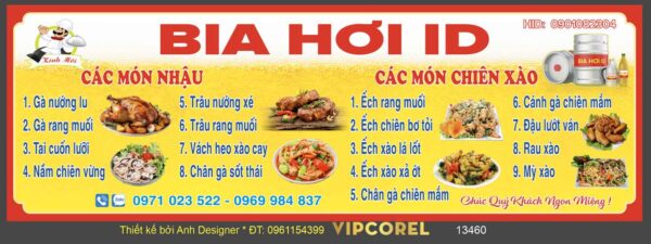Biển menu treo tường bia hơi ID - Các món nhậu