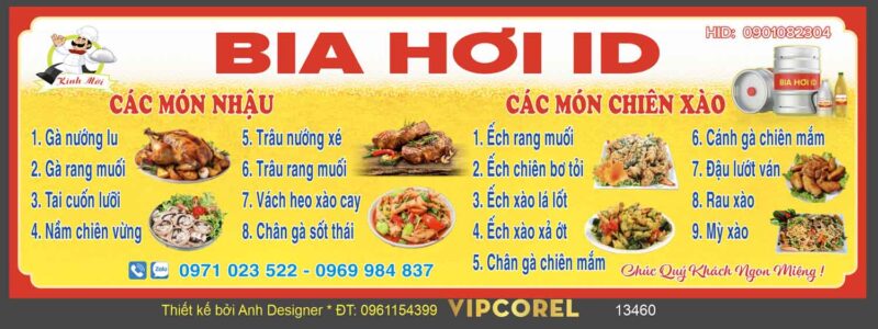 Biển menu treo tường bia hơi ID - Các món nhậu