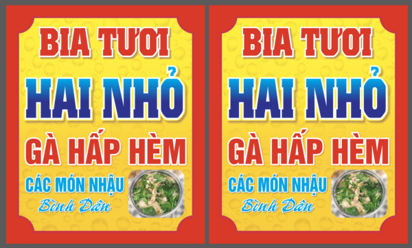 Biển cửa hàng Bia tươi Hai Nhỏ - các món nhậu