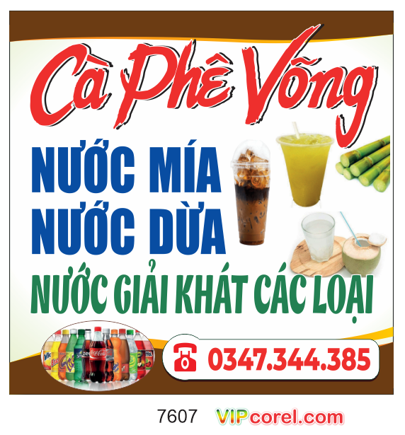 Biển vẫy Cà phê võng - nước mía - nước dừa file corel