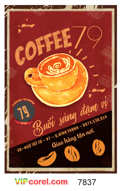 Biển vẫy Coffee 79 - buổi sáng đậm vị file corel