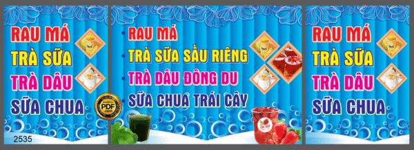 Market biển vẫy rau má - trà sữa - trà dâu - sữa chua file CDR