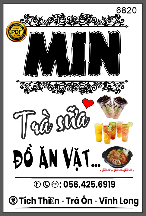 Biển vẫy Quán Min - Trà sữa - Đồ ăn vặt file corel