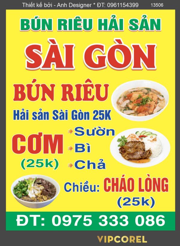 Biển vẫy quảng cáo Bún riêu Hải sản - Sài Gòn