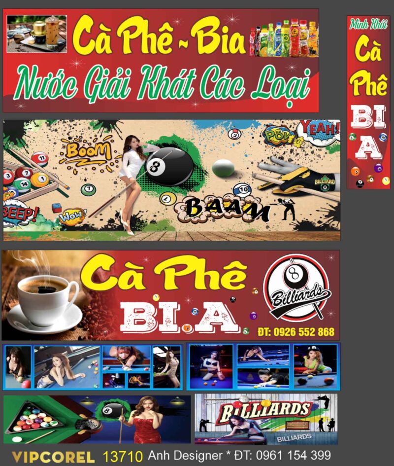 Biển QC cà phê Biliards - nước giải khát các loại file corel
