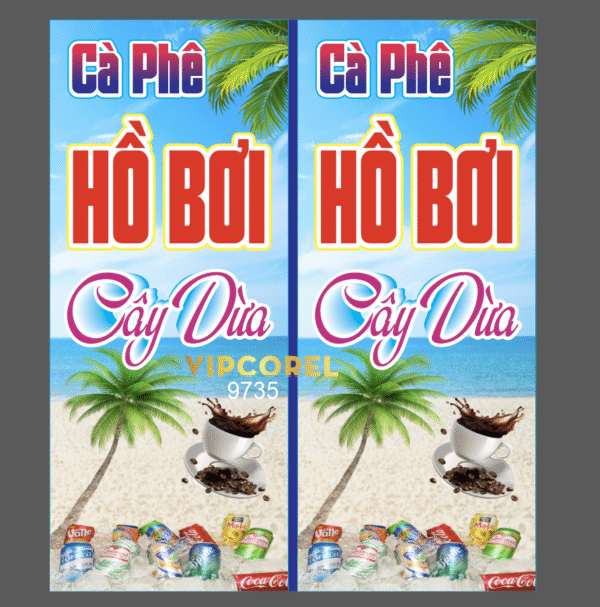 Biển vẫy quán Cà phê hồ bơi cây dừa file corel
