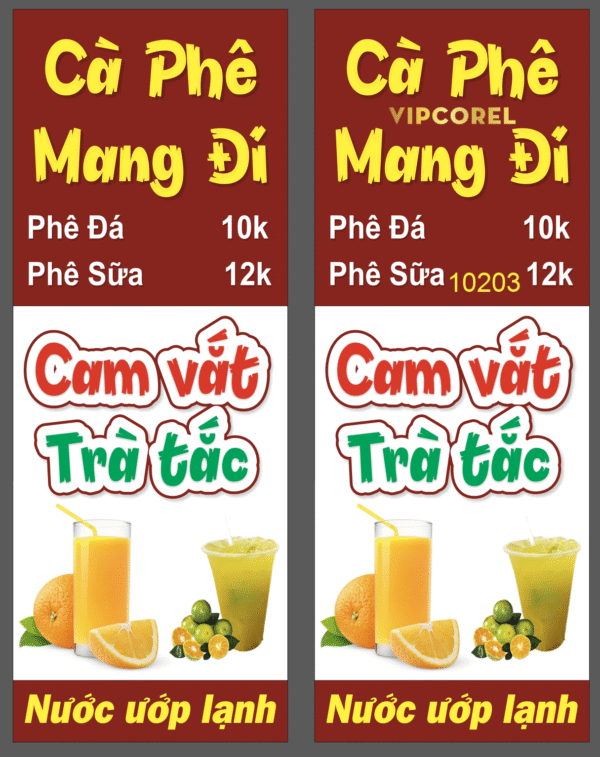 Biển vẫy Cà phê mang đi - cam vắt trà tắc