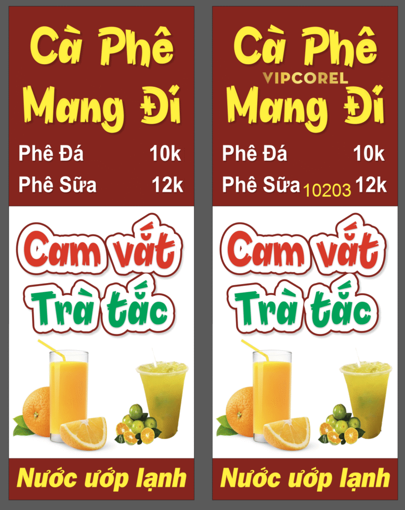 Biển vẫy Cà phê mang đi - cam vắt trà tắc