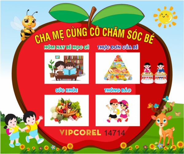 Bảng Cha mẹ cùng cô chăm sóc bé file corel