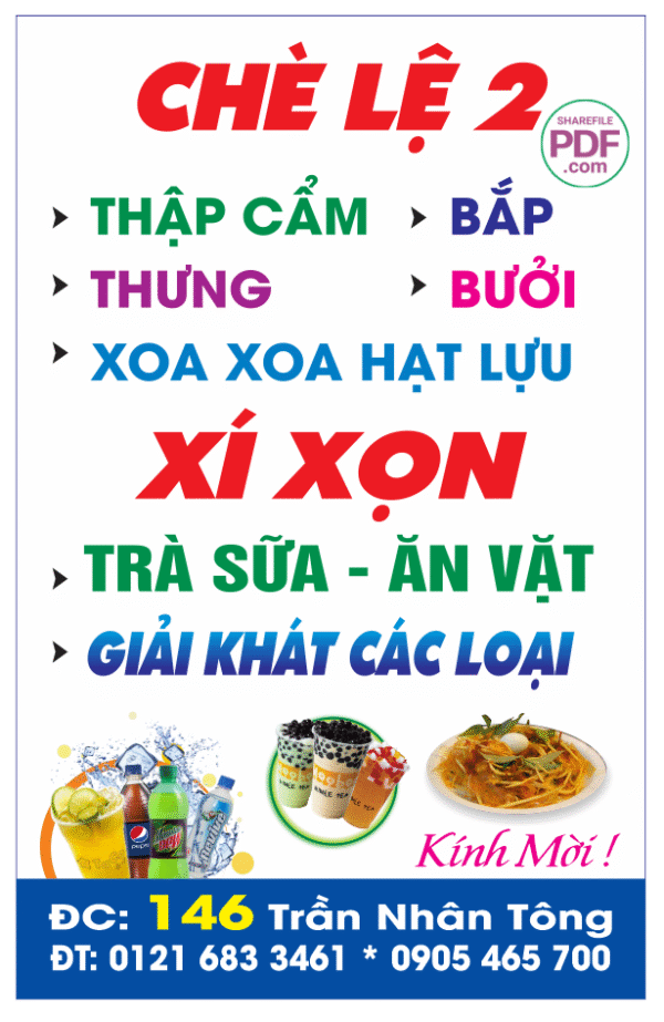 Biển vẫy Chè Lệ 2 - trà sữa - ăn vặt file PDF & CDR
