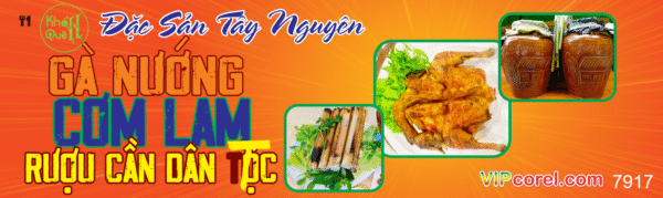 Biển QC Gà nướng - cơm lam rượu cần tộc file corel