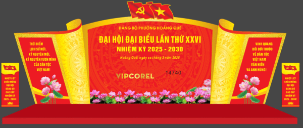 Backdrop Đại Hội Đảng Bộ Phường Hoàng Quế 2025 file corel