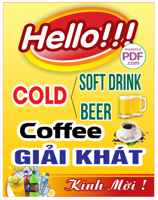 Biển Hello cold - soft drink - Beer - coffee file PDF & CDR