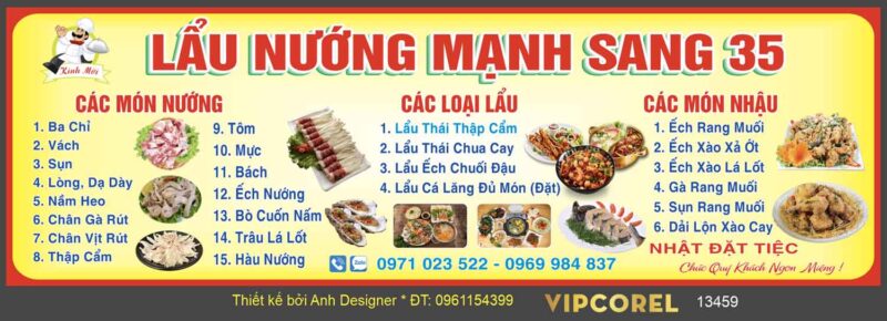 Menu treo tường quán Lẩu Nướng Mạnh Sang 35 file corel